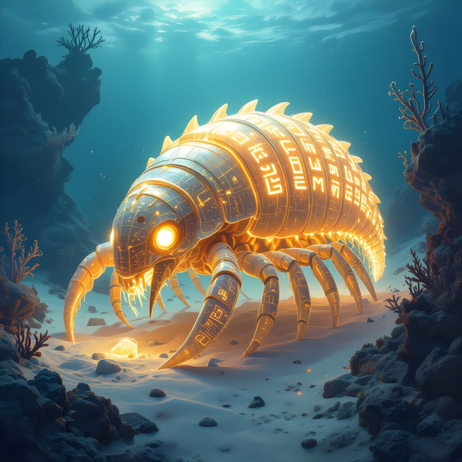 Bioluminescent Trilobite on Alien Seabed in 8k