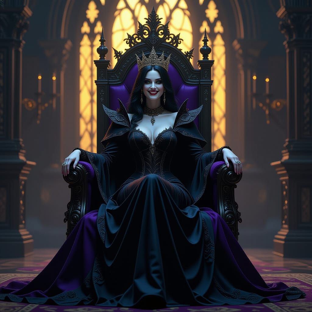 Gothic Queen's Evil Smile on Throne