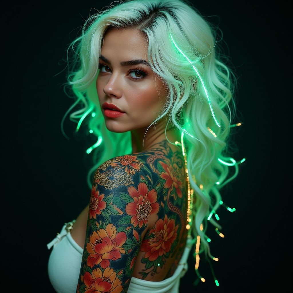 Glowing, Curvy Beauty in Rococo-Inspired Cyberpunk Art