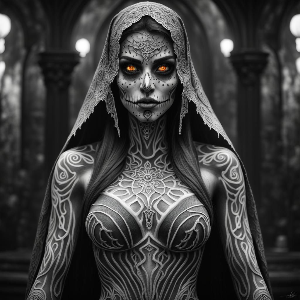 Hauntingly Beautiful Woman in Hyperrealistic Airbrush Portra...