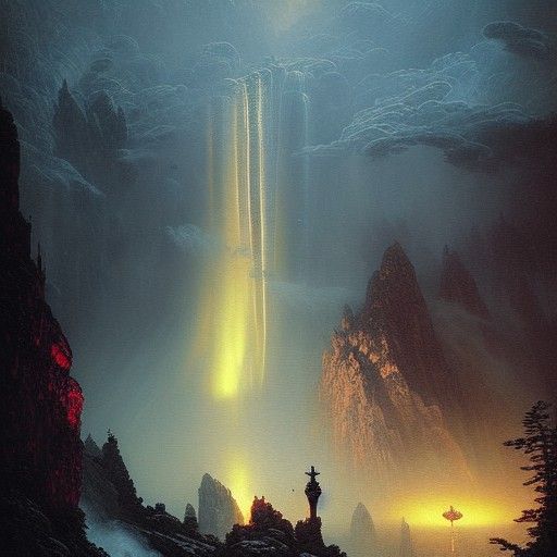 Celestial Waterfall at Night: Ethereal Fantasy Landscape