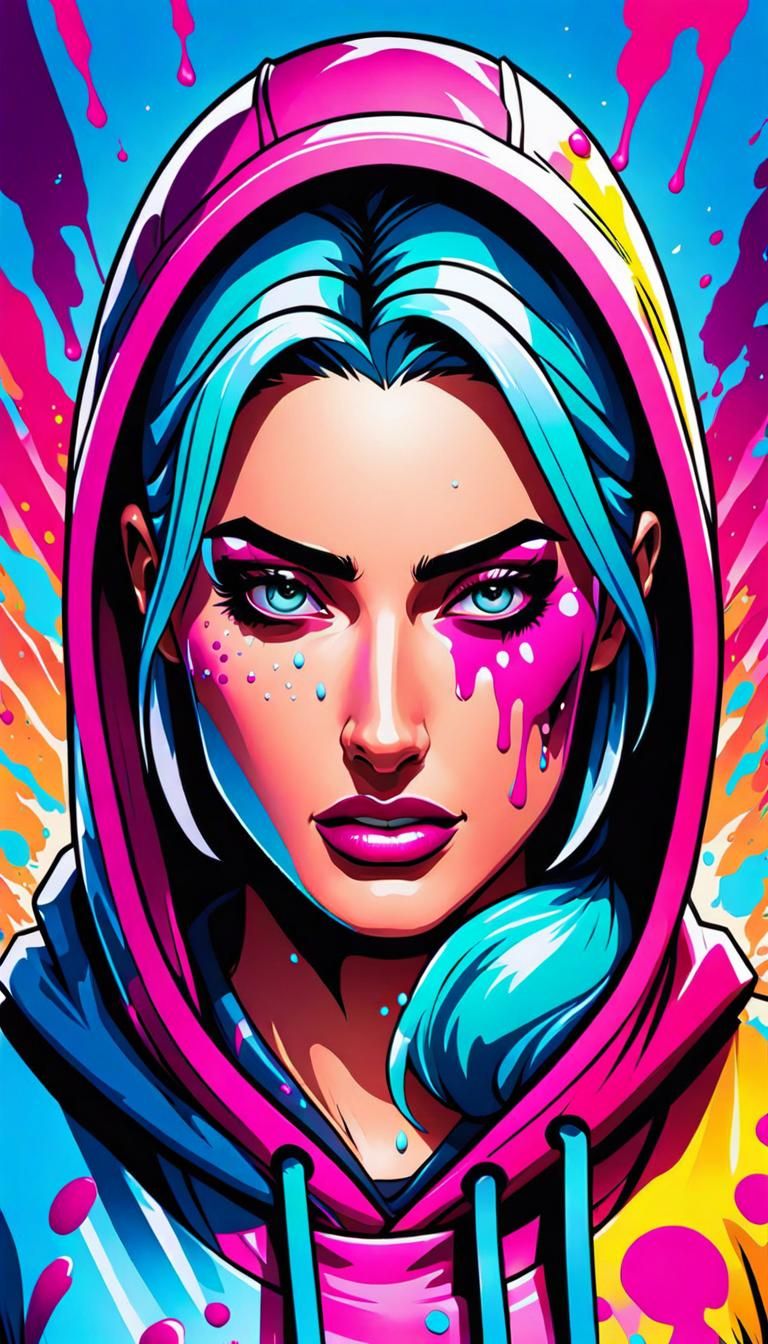 Futuristic Sad Woman in Zombiecore Pop Art Style