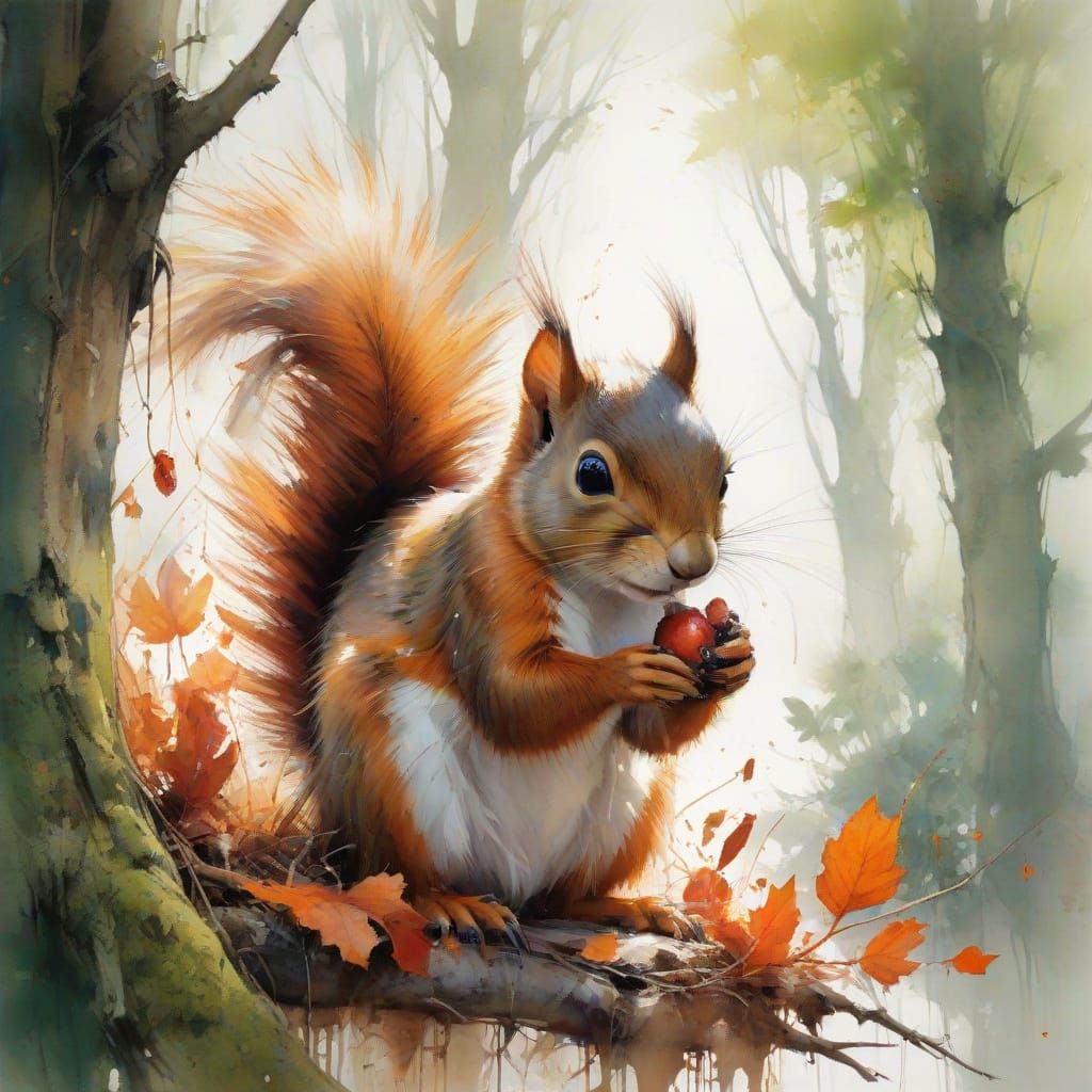 Whimsical Squirrel in Autumn Forest