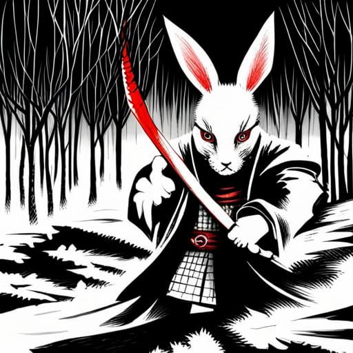 White Rabbit Samurai in Gothic Comic Style