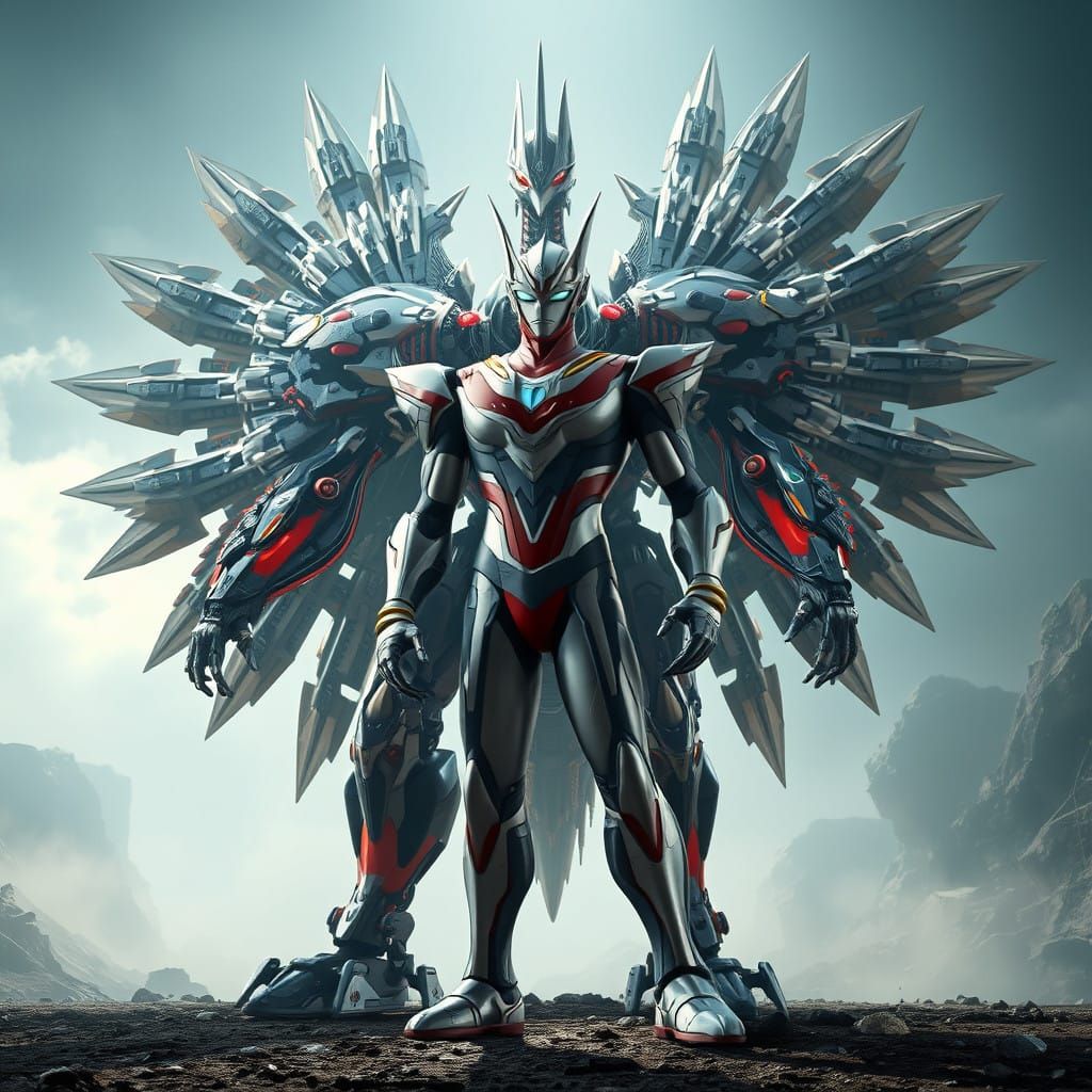 Epic Futuristic Mecha Peacock in Polished Metal Glory