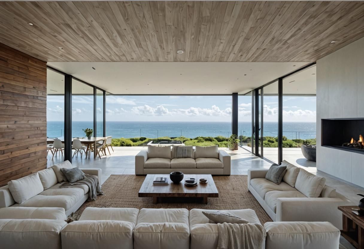 Modern House Interior Overlooking the Ocean