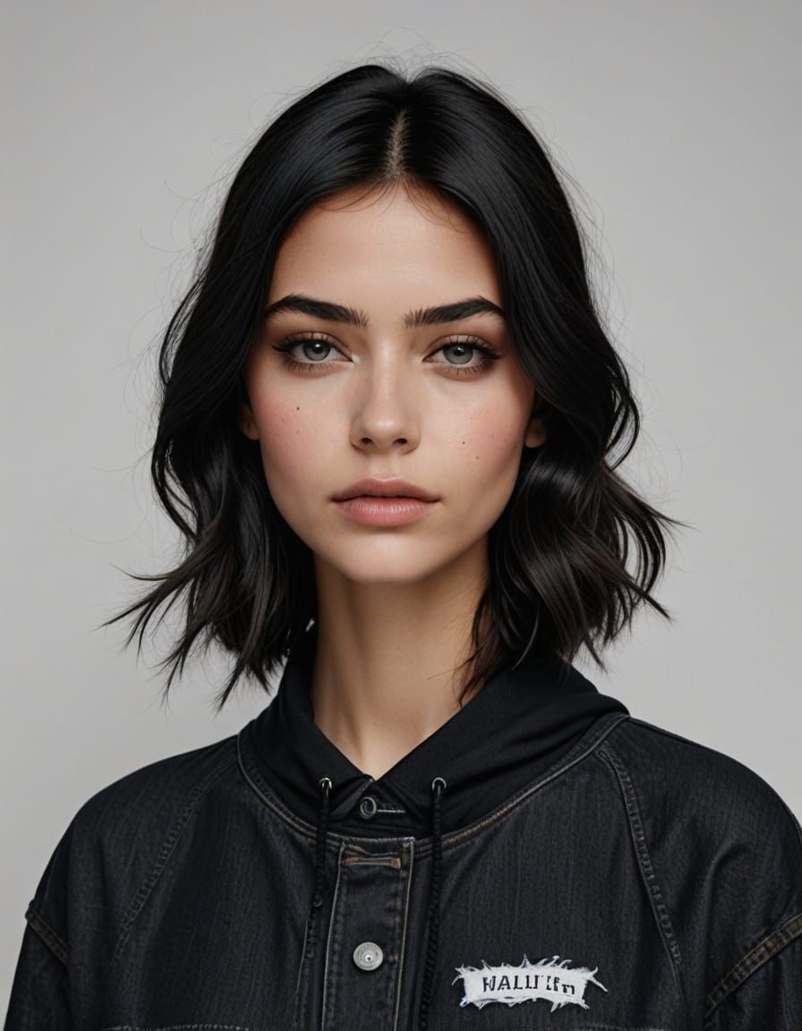 Indie Portrait: Black Denim Hoodie, Fedora, Tousled Hair