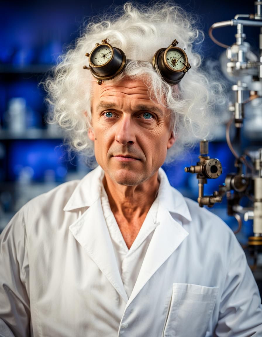 Steampunk Scientist in a Vast Laboratory