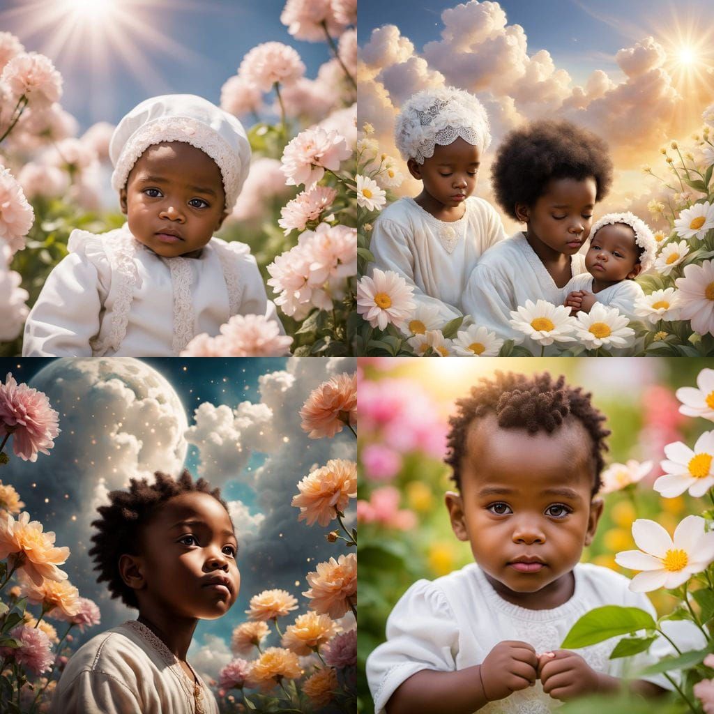 African American Babies in Heavenly Paradise with Vibrant Bl...