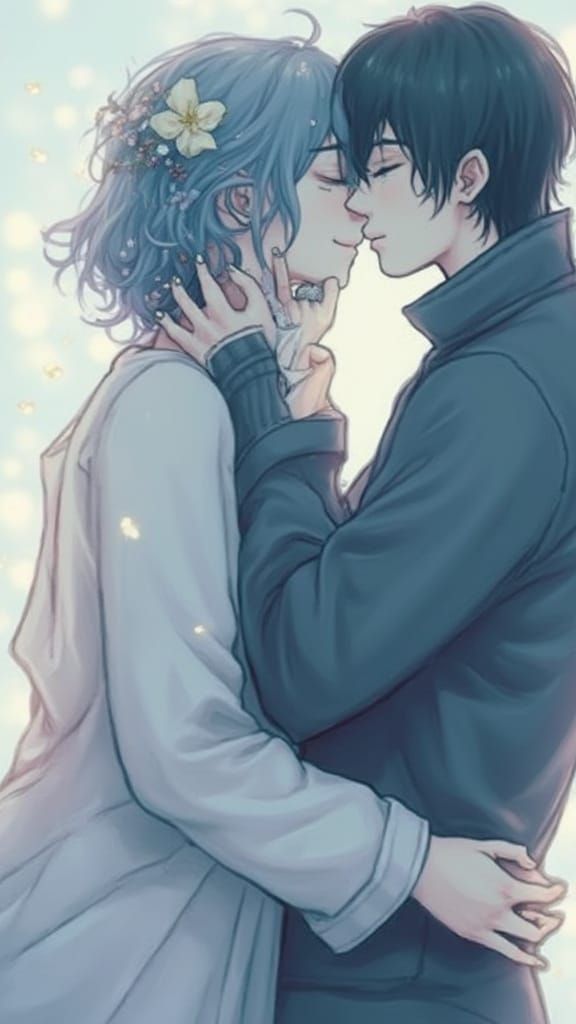 Romantic Couple Embracing in Candlelight, Illustrative Style