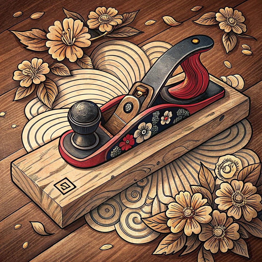 Traditional Japanese Tattoo Design: Whimsical Hand Plane