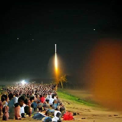 Spectacular Rocket Launch at Night Watched by Crowd