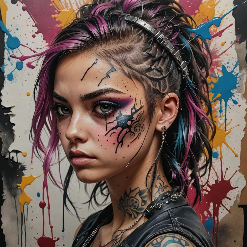 Hyperrealistic Punk with Tattoos Splash Art