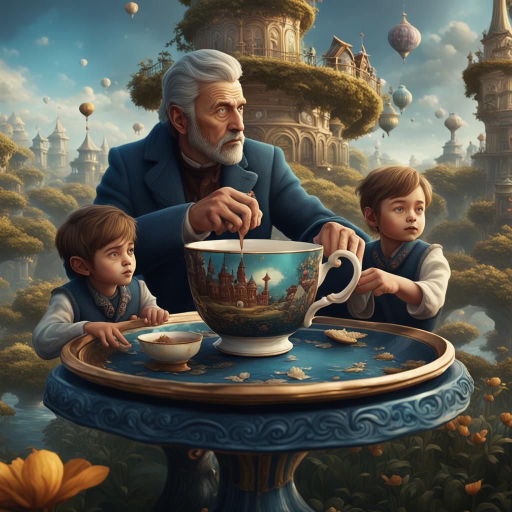 Father With Children in Teacup Concept Art