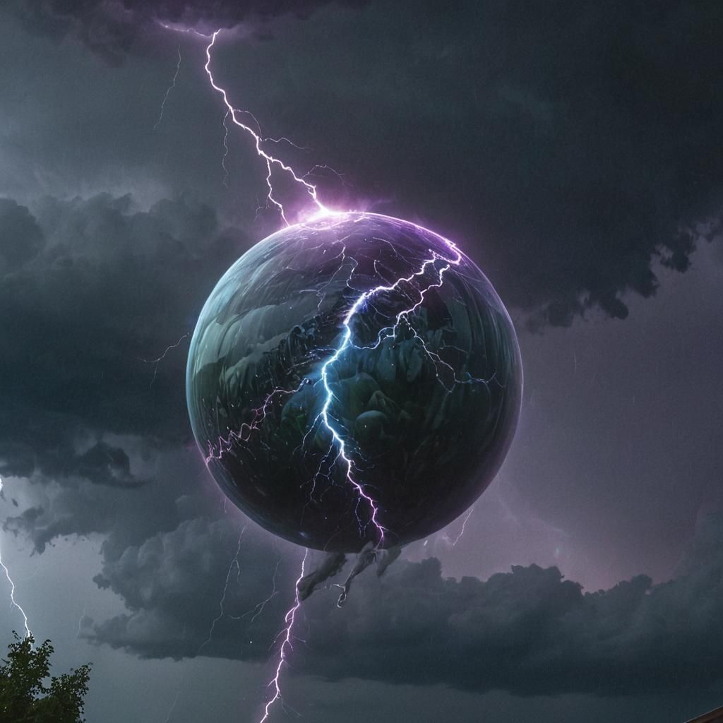 Iridescent Orb Above Tornado: Dreamy Digital Concept Art