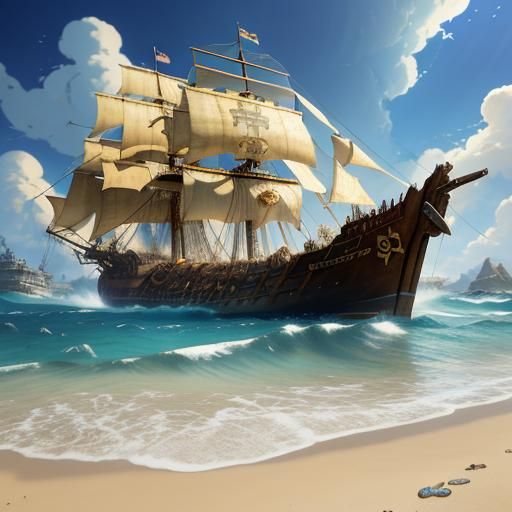 Tropical Treasure Chest and Pirate Ship, Anime Style