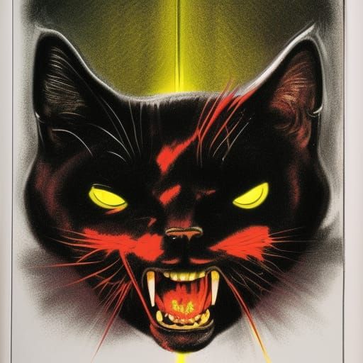 Giallo Horror: Angry Cat in Cinematic Lighting