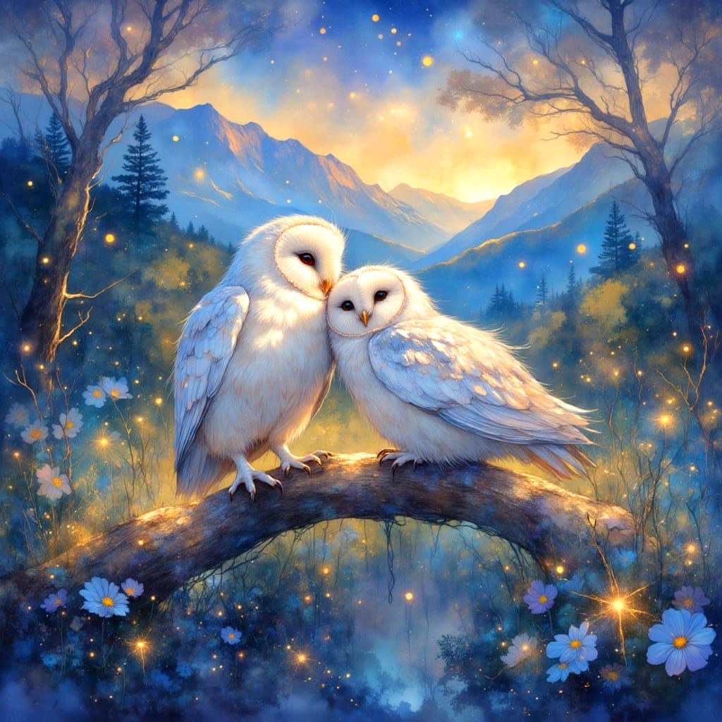 Cuddly Leucistic Owls in Majestic Mountains
