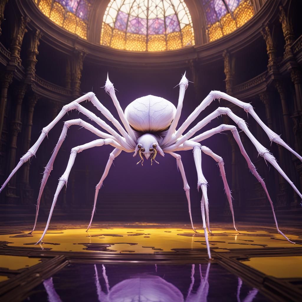 Hyperdetailed White Spider in Dark Fantasy Style