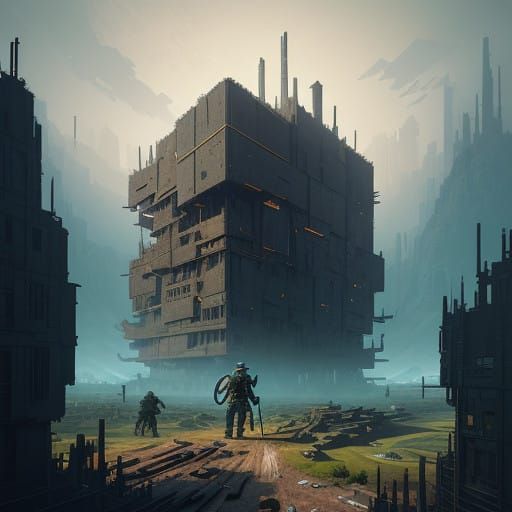 Blocky Mining Towns Amidst Pixelated Metropolis