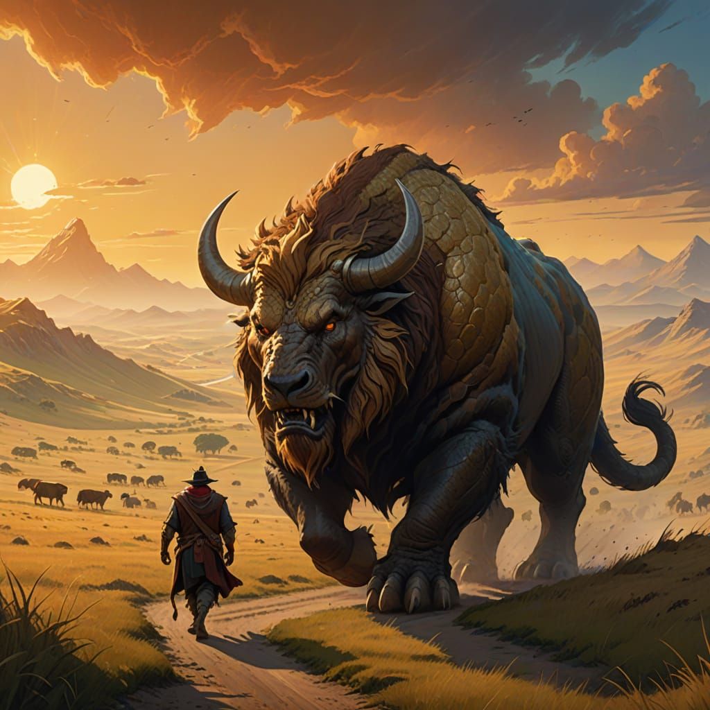 Fantasy beast being herded