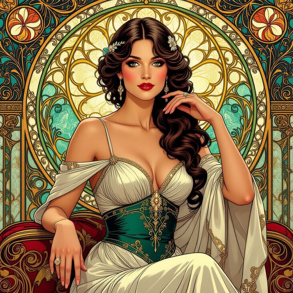 Stunning Woman in Elegant Attire, Luxurious Setting