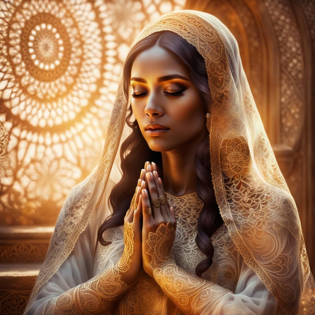 Surreal Fantasy Portrait of a Young Woman in Prayer