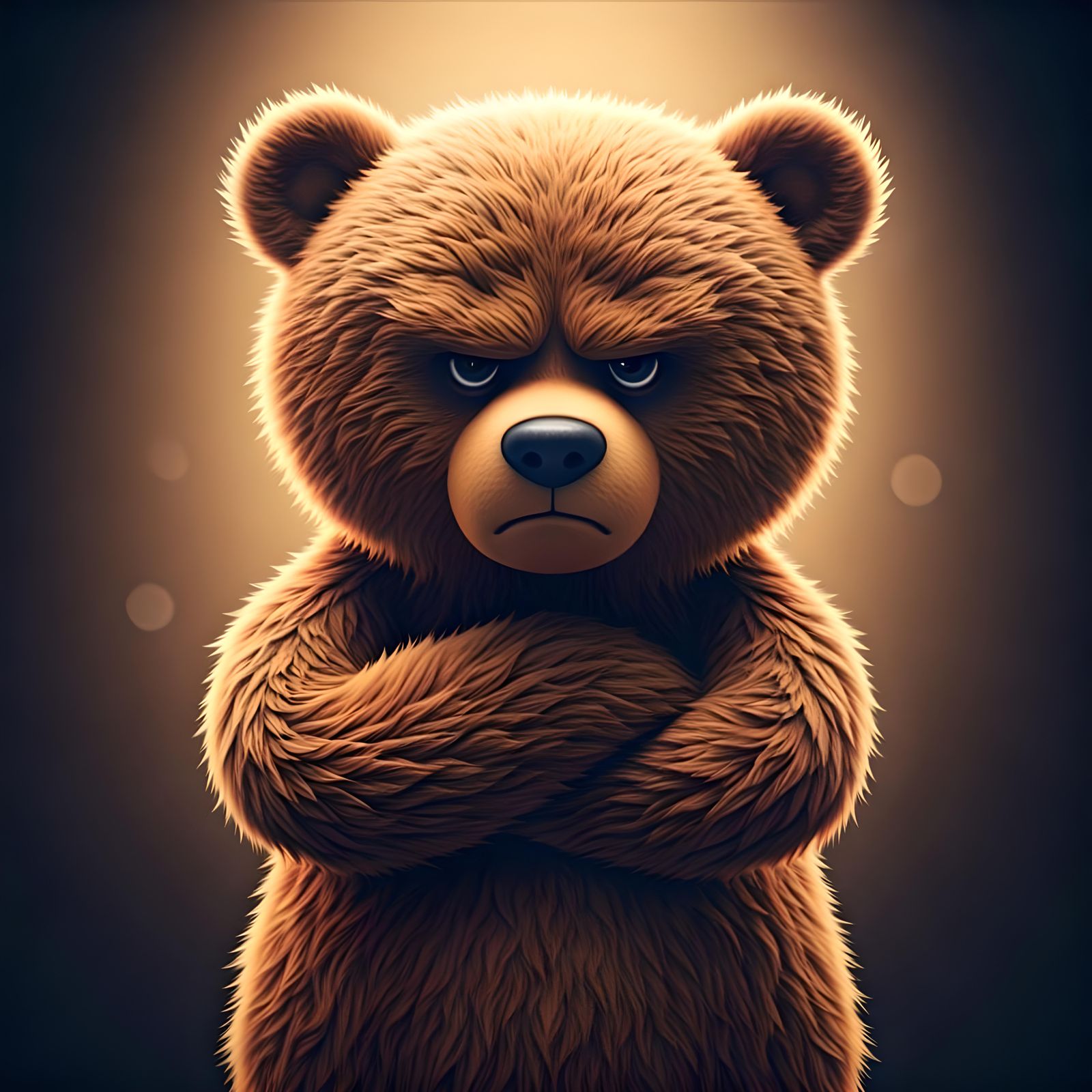 Grumpy Teddy Bear with Shaggy Fur and Dramatic Lighting