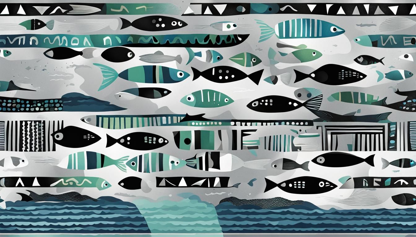 Egyptian Cartoon Fish in Ocean Typography Art