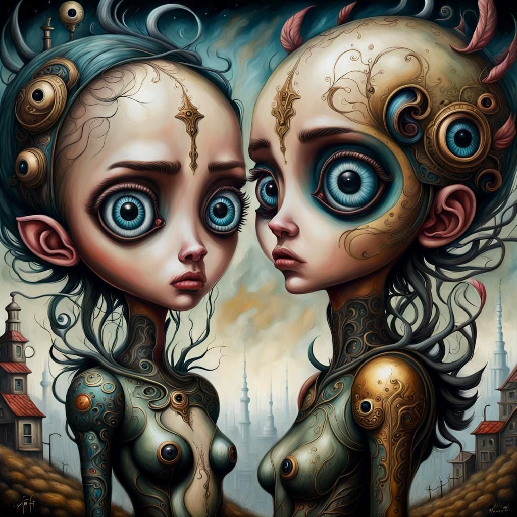 Pop Surrealism Painting of Two Figures