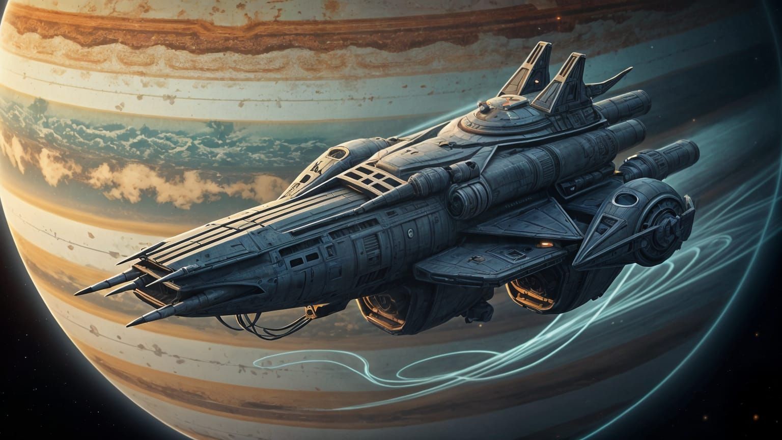 Galactic Space Pirate Ship in Futuristic Industrial Style