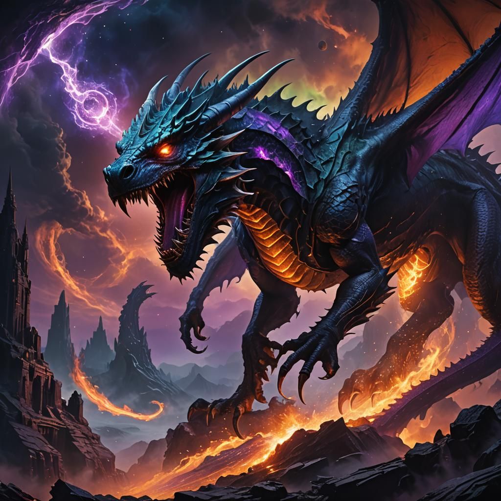 Death Dragon Emerging from Void, Cyberdark Fantasy Art