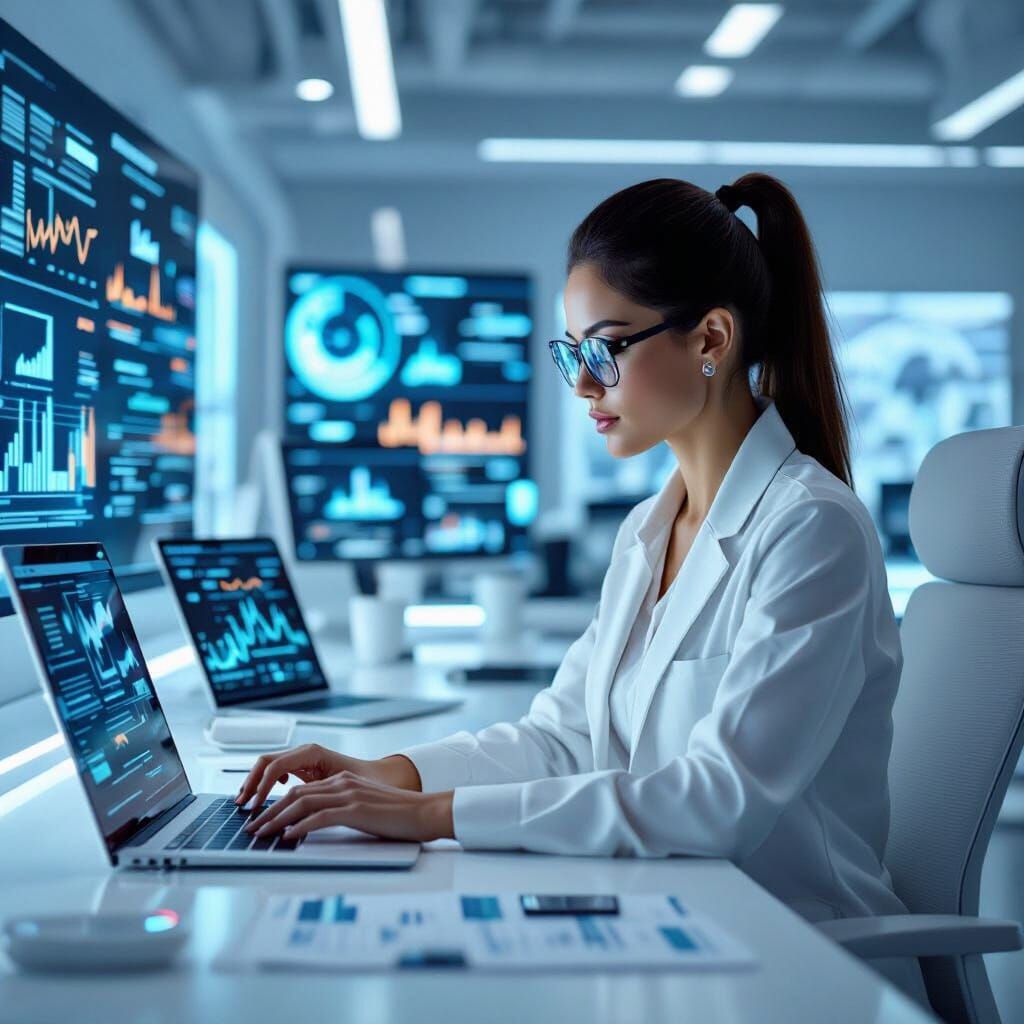 Futuristic Data Analyst in Minimalist Office