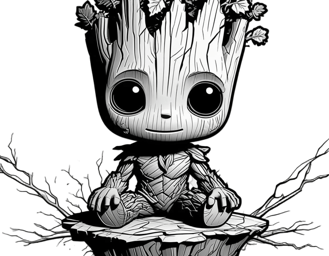 Chibi Groot in Vibrant Cyberpunk Style
