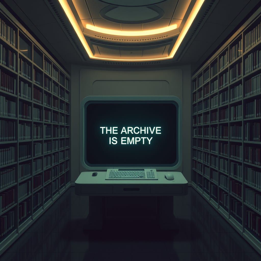 Futuristic Library with AI Terminal in Classical Style