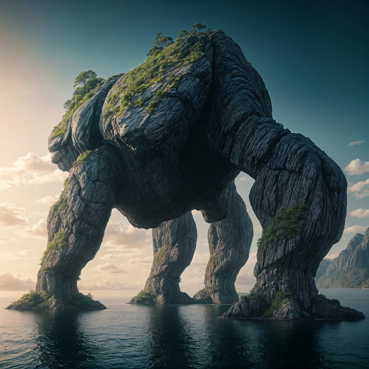 Giant Walking with Islands: Cinematic Film Still