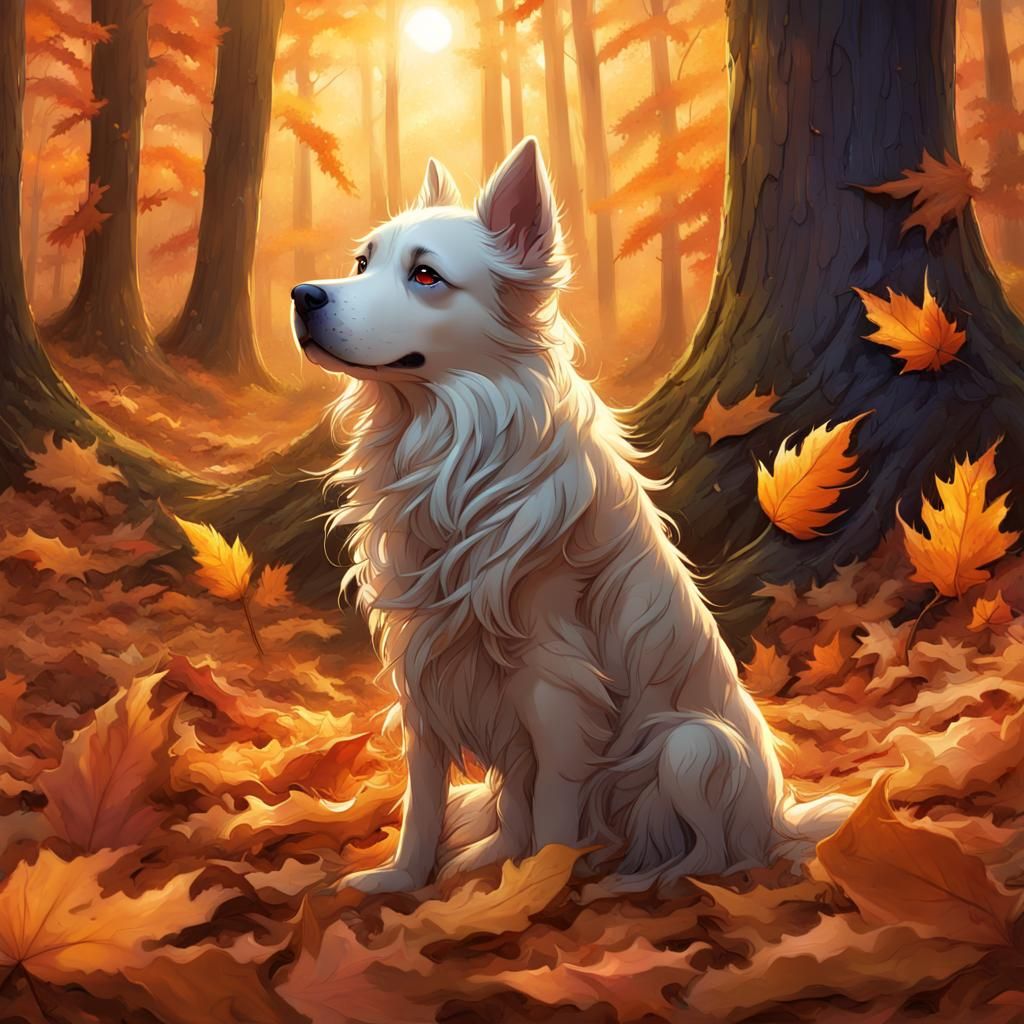 Dog in Forest: Disney Anime Digital Illustration