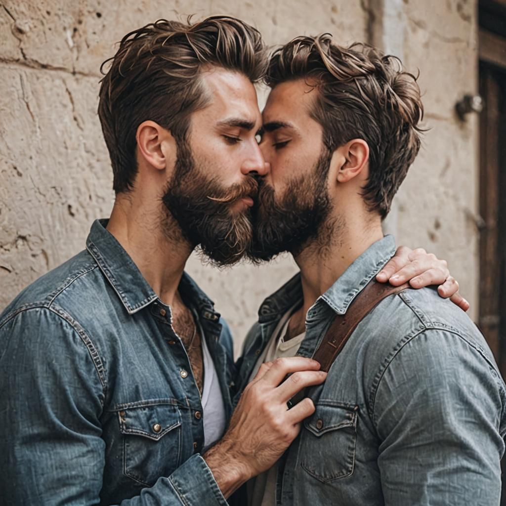 Bearded Men Kissing