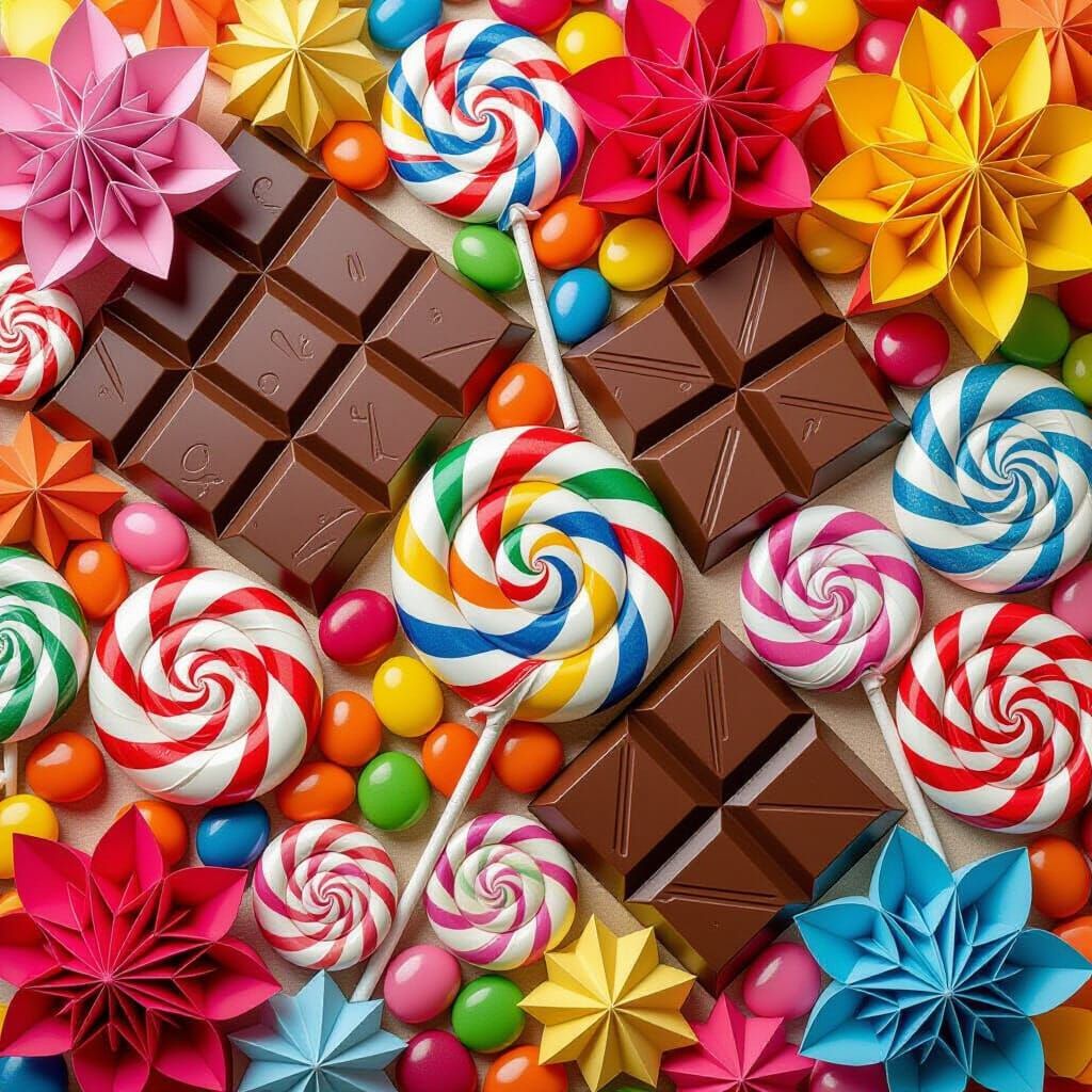 Kaleidoscopic Paper Candy World in Pop Art Style