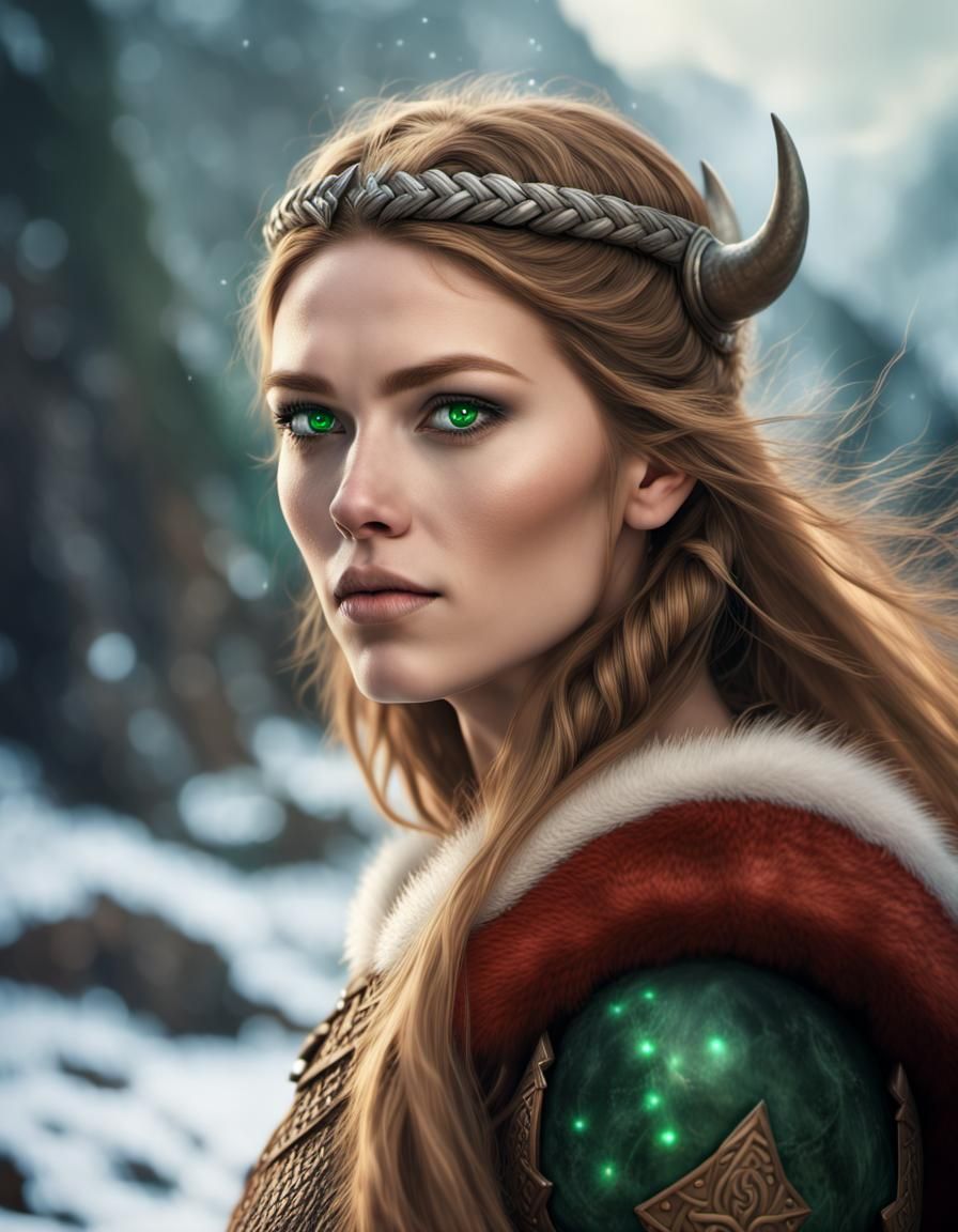 Viking Giant Woman in Winter Landscape: Digital Matte Painti...