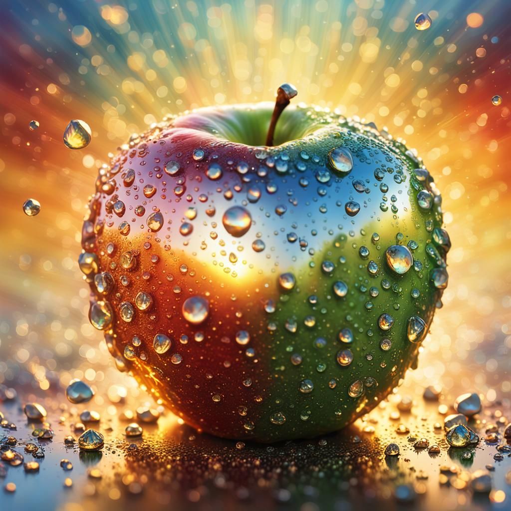 Golden Apple with Diamond Droplets in Macro