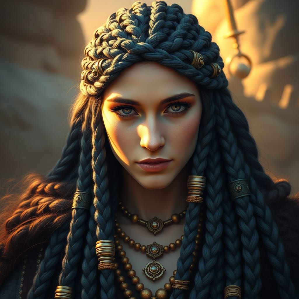 Regal Celtic Warrior Queen with Metallic Accents