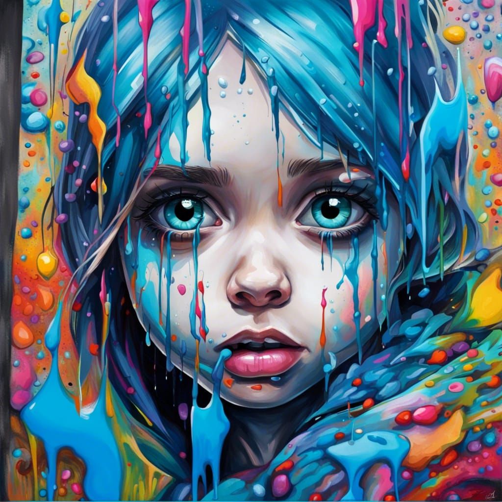 Charming Blue-Eyed Girl in Graffiti Art Style