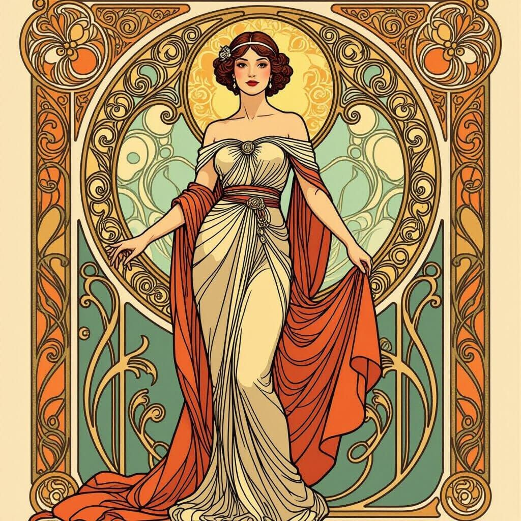 Elegant Woman in Art Nouveau Style