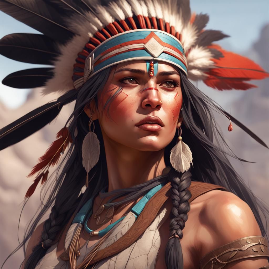 Native American Girl's Victory: Hyperdetailed Portrait