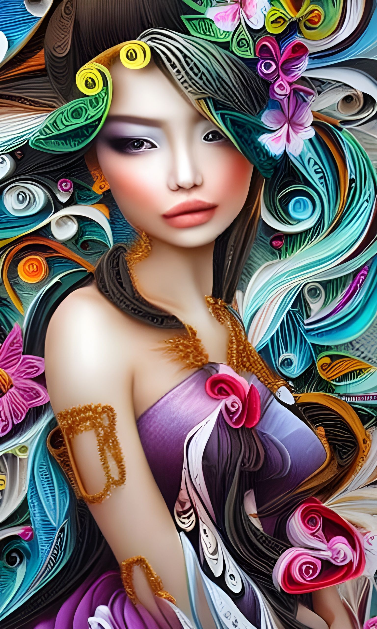 Hyperdetailed Princess Portrait with Flowing Hair