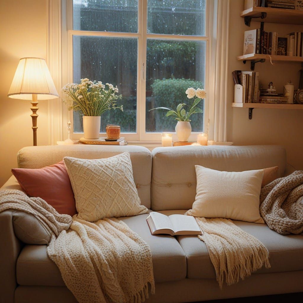 Cozy Ghibli-Style Living Room on a Rainy Afternoon