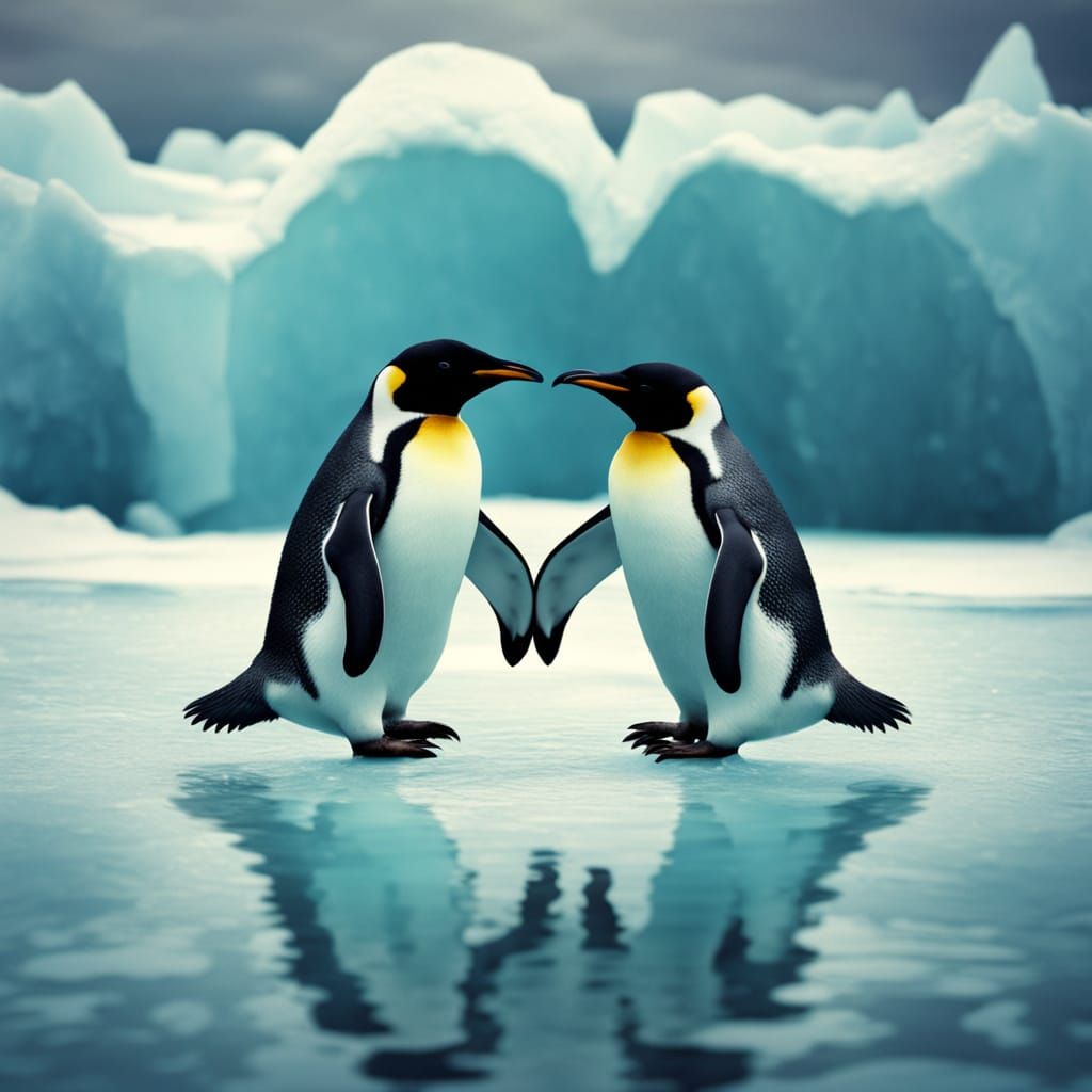 Ethereal Penguins on Heart-Shaped Iceberg in Cinematic Film ...