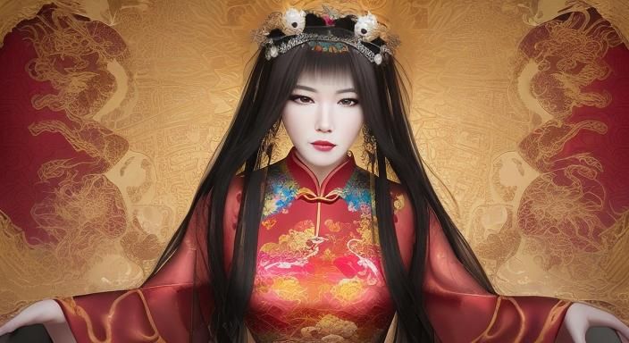 Empress Dowager Mu: Hyperrealistic Portrait in Imperial Atti...
