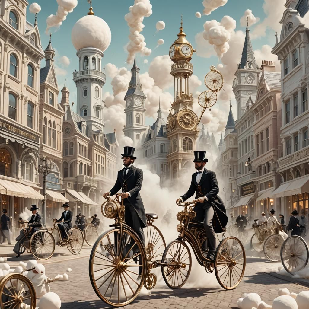 Marshmallow Steampunk Cityscape in Dreamlike Style